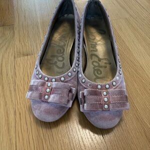 Sam Edelman Mauve Velvet Flats with Bow and Pearls kids girls shoes